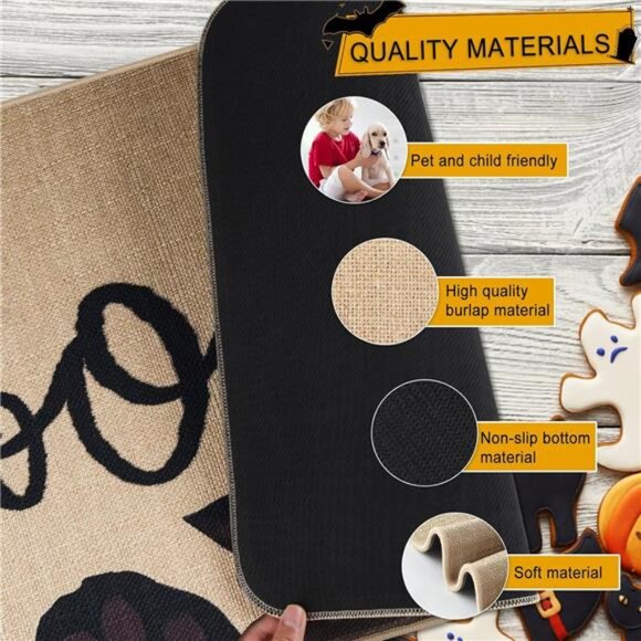 New 17x29" Halloween Door Mat - Black Cat 'Boo' Welcome Mat for‎ Indoor/Outdoor - Picture 5 of 8